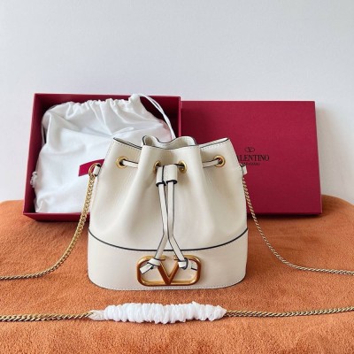Valentino VLogo Signature Mini Bucket Bag in White Leather IAMBS242771