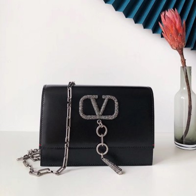 Valentino Vcase Black Chain Bag With Swarovski Crystals IAMBS242991
