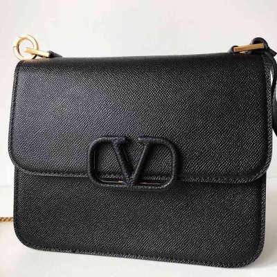 Valentino Vsling Large Shoulder Bag In Black Grainy Calfskin IAMBS243003