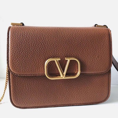 Valentino Vsling Large Shoulder Bag In Brown Grained Calfskin IAMBS243004